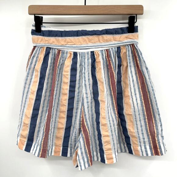 ULLA JOHNSON Martim Shorts in Sky Size 2 Blue White Coral Red High Waist Tie - Picture 11 of 16
